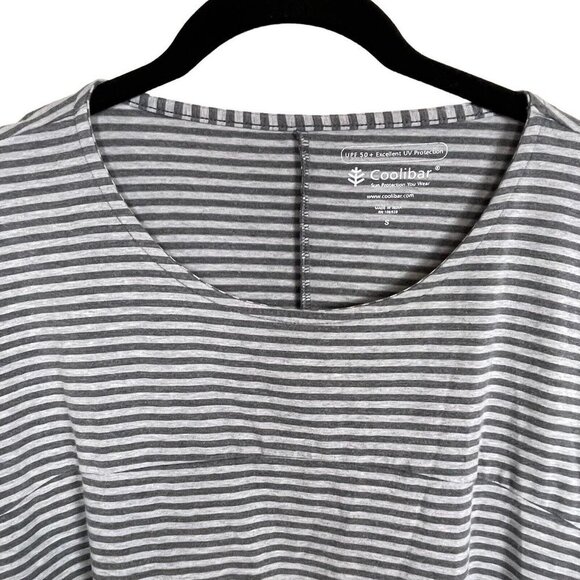 Coolibar UPF 50+ Gray White Striped Size S Long Sleeve High Low  Shirt Tunic - Picture 2 of 6